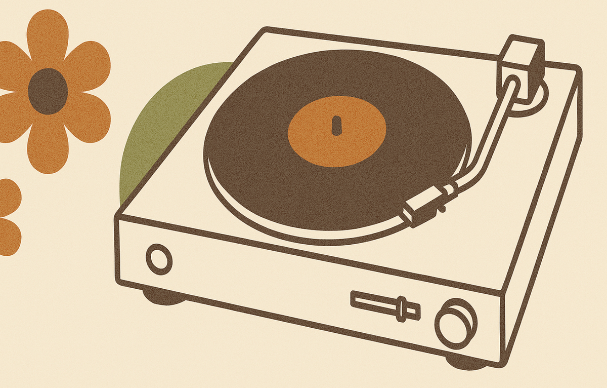 platine vinyle vintage style petites fleurs des années 70